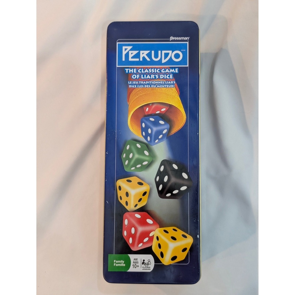Perudo The Classic Game of Liar's Dice #1808 Blue Tin 2009 Complete Pressman
